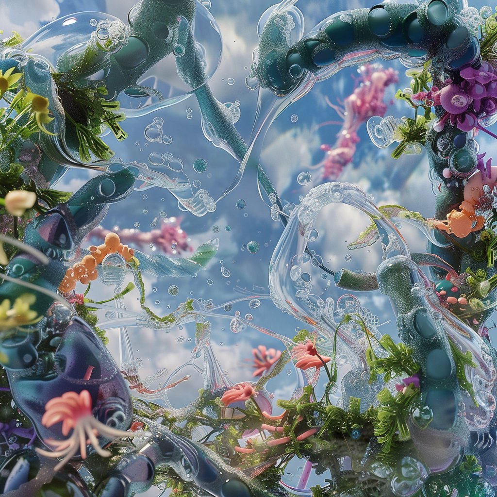 Synthetic archive of floating ecological and biological forms.