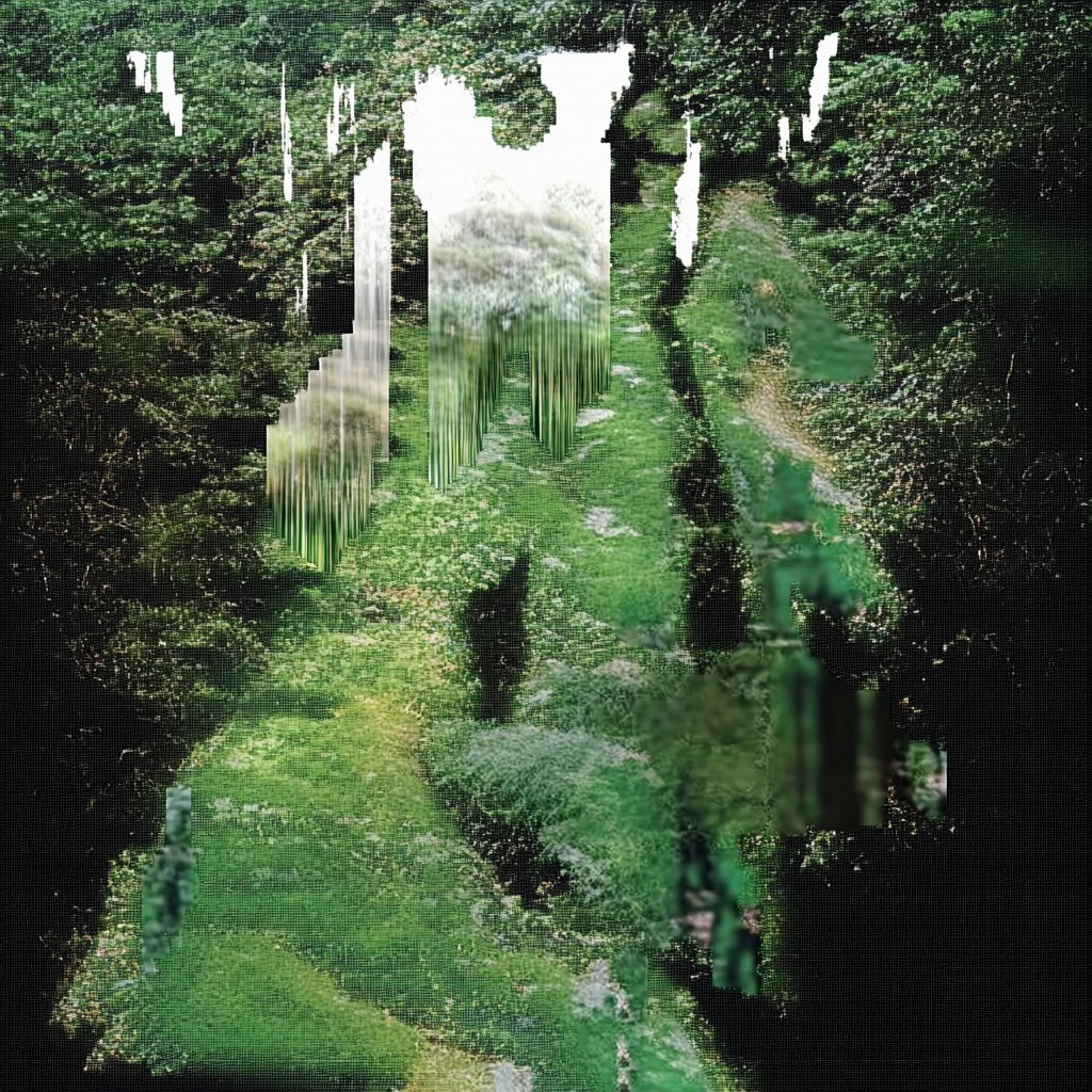Vertical forest-like digital artifact.