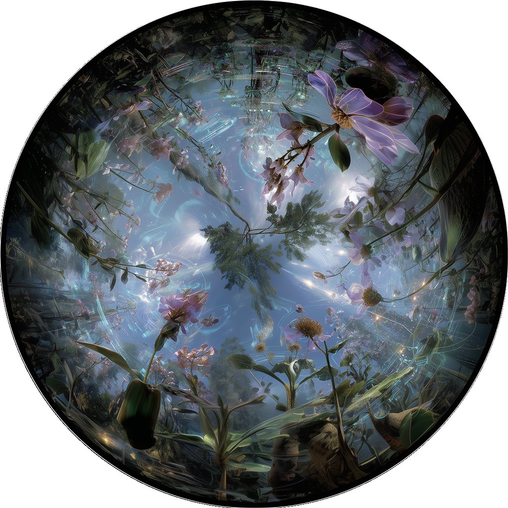 Circular dome frame with botanical texture.